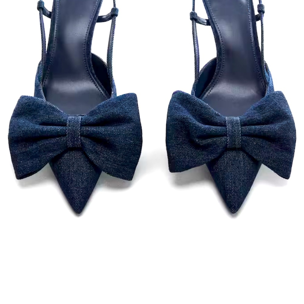 Used once MNG Bow heeled denim shoes